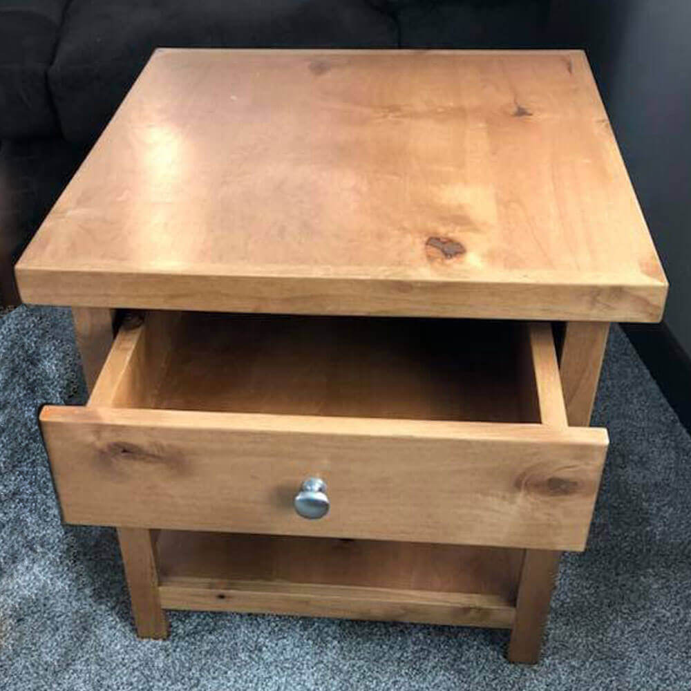 End table with natural finish